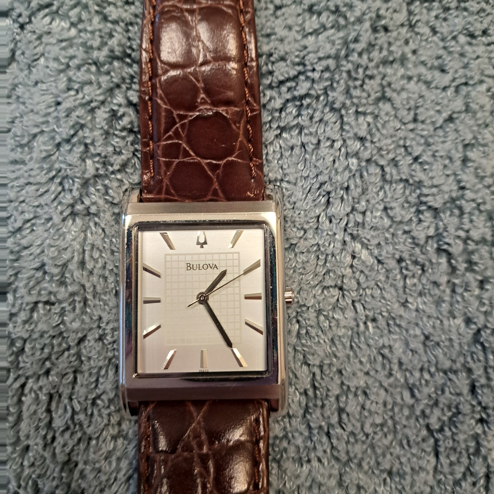 Bulova Silver Dial with Brown Crocodile Leather Strap